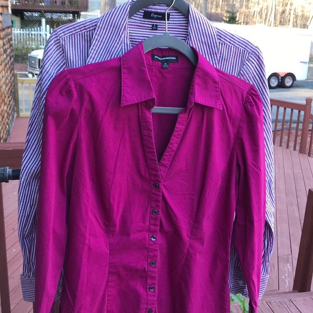 Express Raspberry button down shirt w buckle cuff - Picture 4 of 5
